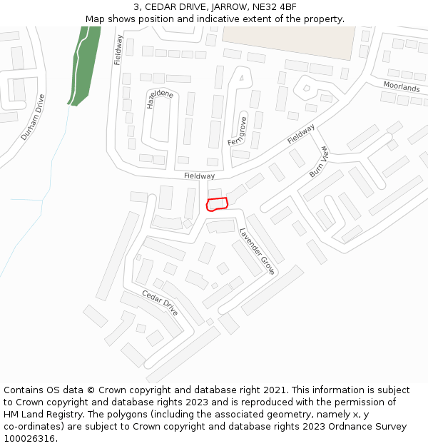 3, CEDAR DRIVE, JARROW, NE32 4BF: Location map and indicative extent of plot