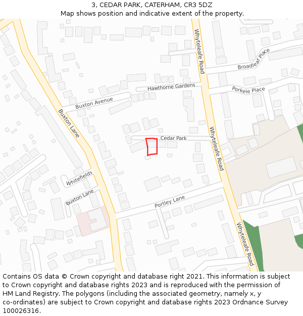 3, CEDAR PARK, CATERHAM, CR3 5DZ: Location map and indicative extent of plot