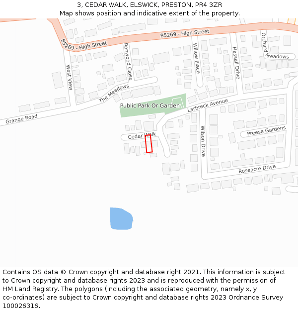 3, CEDAR WALK, ELSWICK, PRESTON, PR4 3ZR: Location map and indicative extent of plot
