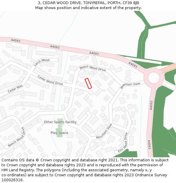 3, CEDAR WOOD DRIVE, TONYREFAIL, PORTH, CF39 8JB: Location map and indicative extent of plot