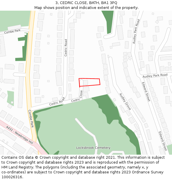 3, CEDRIC CLOSE, BATH, BA1 3PQ: Location map and indicative extent of plot