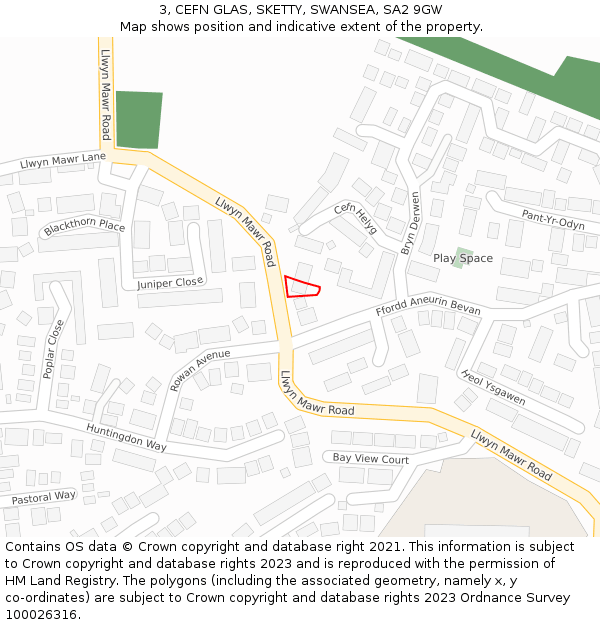 3, CEFN GLAS, SKETTY, SWANSEA, SA2 9GW: Location map and indicative extent of plot