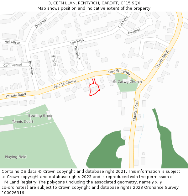 3, CEFN LLAN, PENTYRCH, CARDIFF, CF15 9QX: Location map and indicative extent of plot