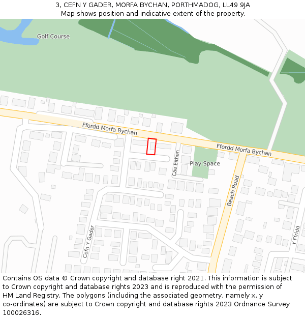 3, CEFN Y GADER, MORFA BYCHAN, PORTHMADOG, LL49 9JA: Location map and indicative extent of plot