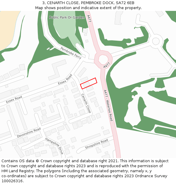 3, CENARTH CLOSE, PEMBROKE DOCK, SA72 6EB: Location map and indicative extent of plot