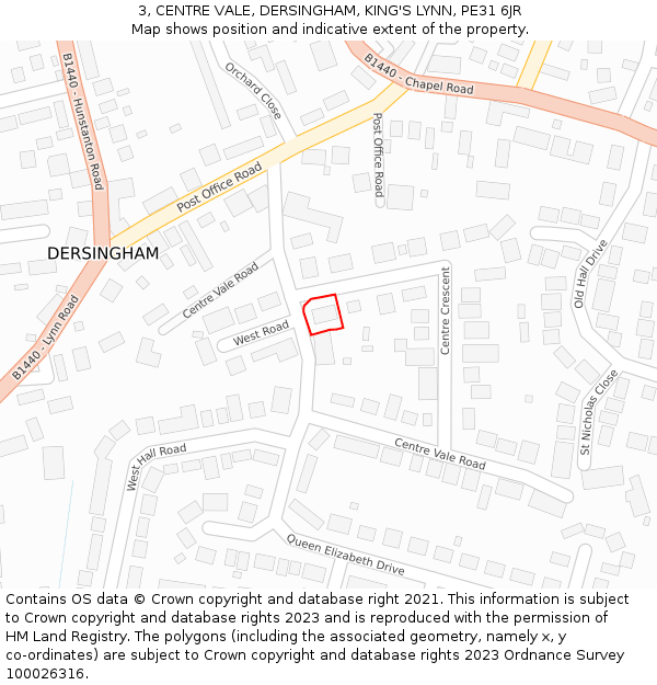 3, CENTRE VALE, DERSINGHAM, KING'S LYNN, PE31 6JR: Location map and indicative extent of plot