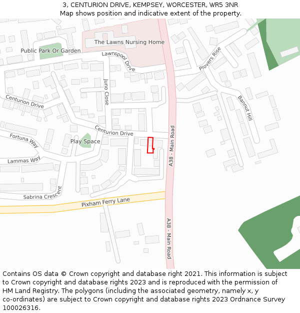 3, CENTURION DRIVE, KEMPSEY, WORCESTER, WR5 3NR: Location map and indicative extent of plot