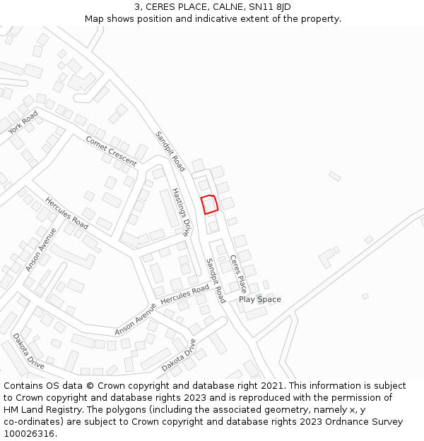 3, CERES PLACE, CALNE, SN11 8JD: Location map and indicative extent of plot