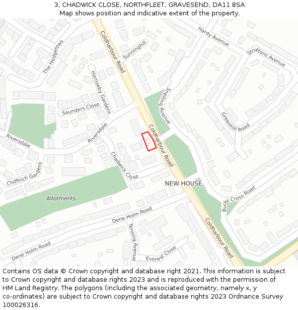 3, CHADWICK CLOSE, NORTHFLEET, GRAVESEND, DA11 8SA: Location map and indicative extent of plot