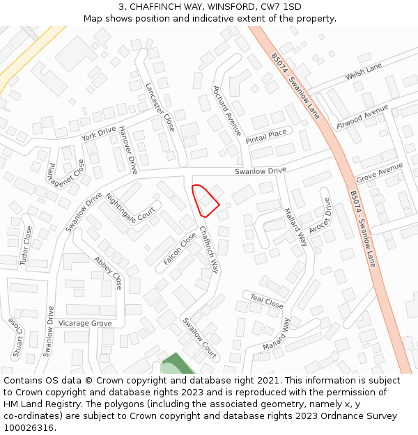 3, CHAFFINCH WAY, WINSFORD, CW7 1SD: Location map and indicative extent of plot