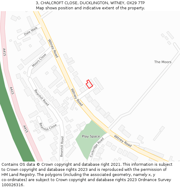 3, CHALCROFT CLOSE, DUCKLINGTON, WITNEY, OX29 7TP: Location map and indicative extent of plot