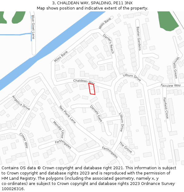 3, CHALDEAN WAY, SPALDING, PE11 3NX: Location map and indicative extent of plot