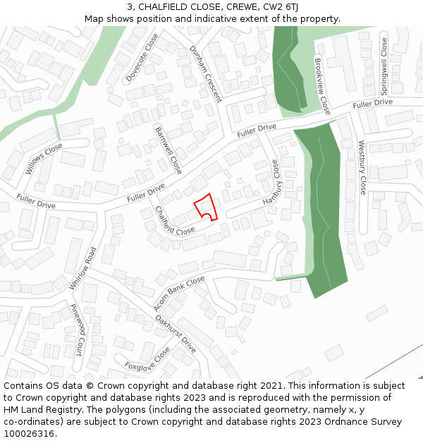 3, CHALFIELD CLOSE, CREWE, CW2 6TJ: Location map and indicative extent of plot