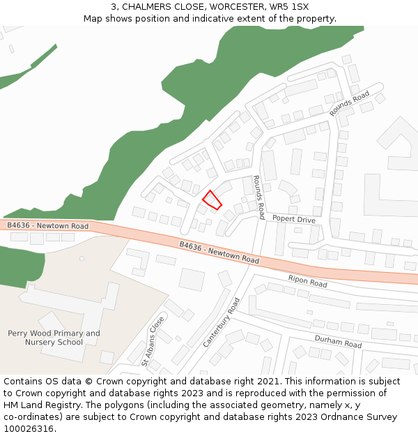 3, CHALMERS CLOSE, WORCESTER, WR5 1SX: Location map and indicative extent of plot