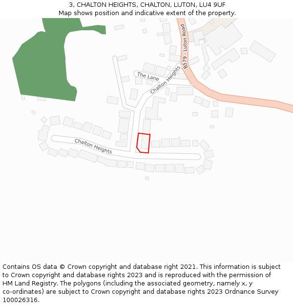 3, CHALTON HEIGHTS, CHALTON, LUTON, LU4 9UF: Location map and indicative extent of plot