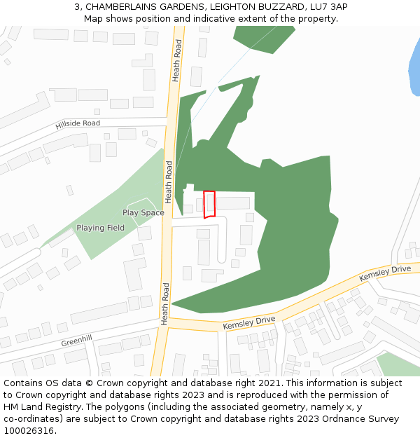 3, CHAMBERLAINS GARDENS, LEIGHTON BUZZARD, LU7 3AP: Location map and indicative extent of plot