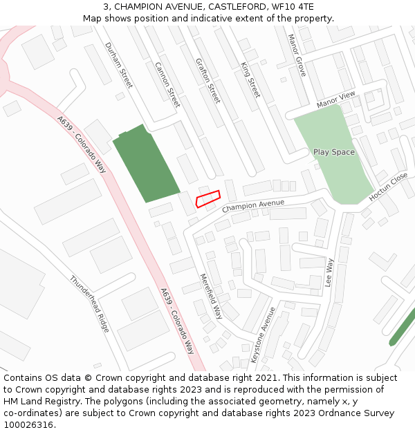 3, CHAMPION AVENUE, CASTLEFORD, WF10 4TE: Location map and indicative extent of plot