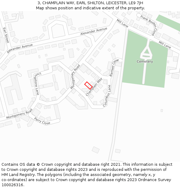 3, CHAMPLAIN WAY, EARL SHILTON, LEICESTER, LE9 7JH: Location map and indicative extent of plot