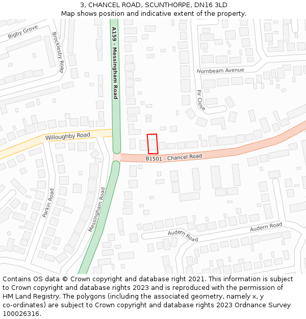 3, CHANCEL ROAD, SCUNTHORPE, DN16 3LD: Location map and indicative extent of plot