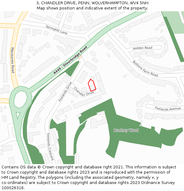 3, CHANDLER DRIVE, PENN, WOLVERHAMPTON, WV4 5NH: Location map and indicative extent of plot