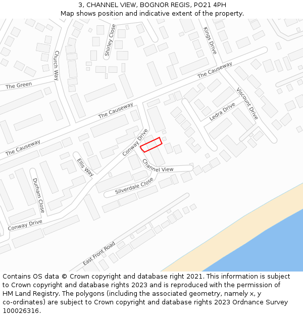 3, CHANNEL VIEW, BOGNOR REGIS, PO21 4PH: Location map and indicative extent of plot