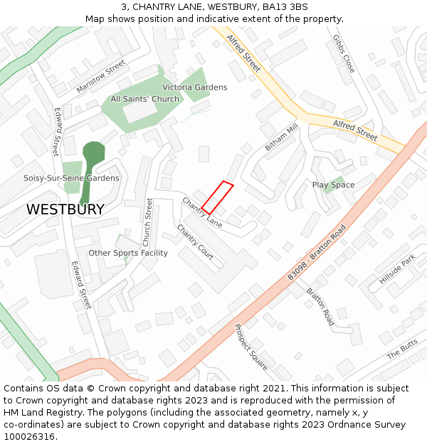 3, CHANTRY LANE, WESTBURY, BA13 3BS: Location map and indicative extent of plot