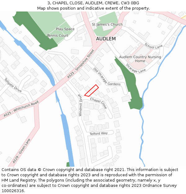 3, CHAPEL CLOSE, AUDLEM, CREWE, CW3 0BG: Location map and indicative extent of plot