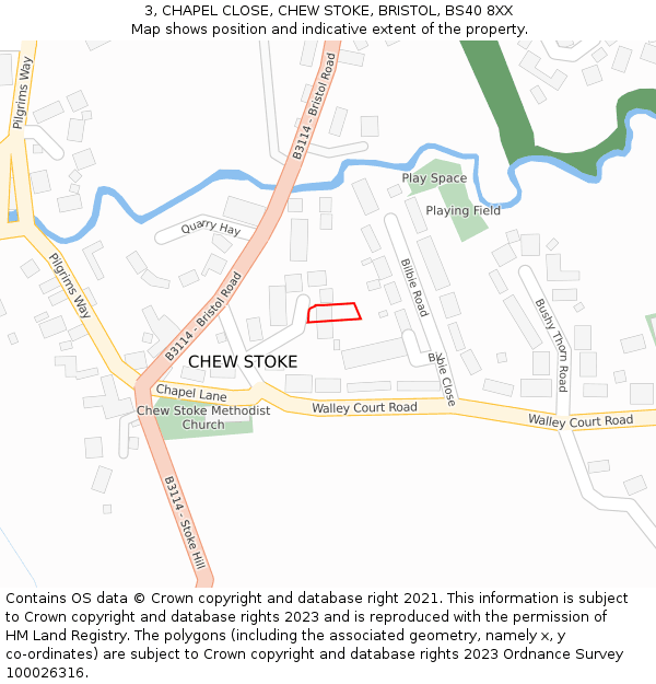 3, CHAPEL CLOSE, CHEW STOKE, BRISTOL, BS40 8XX: Location map and indicative extent of plot