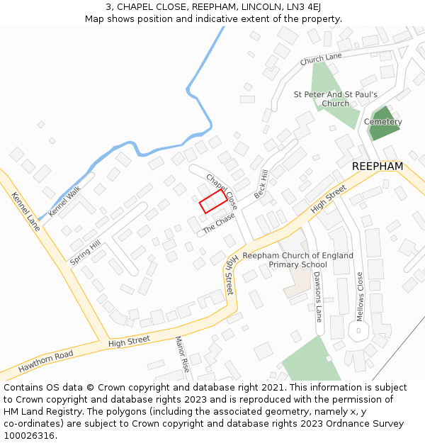 3, CHAPEL CLOSE, REEPHAM, LINCOLN, LN3 4EJ: Location map and indicative extent of plot