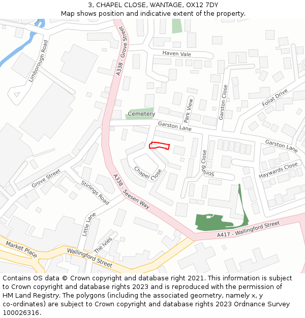 3, CHAPEL CLOSE, WANTAGE, OX12 7DY: Location map and indicative extent of plot