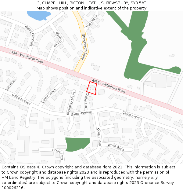 3, CHAPEL HILL, BICTON HEATH, SHREWSBURY, SY3 5AT: Location map and indicative extent of plot