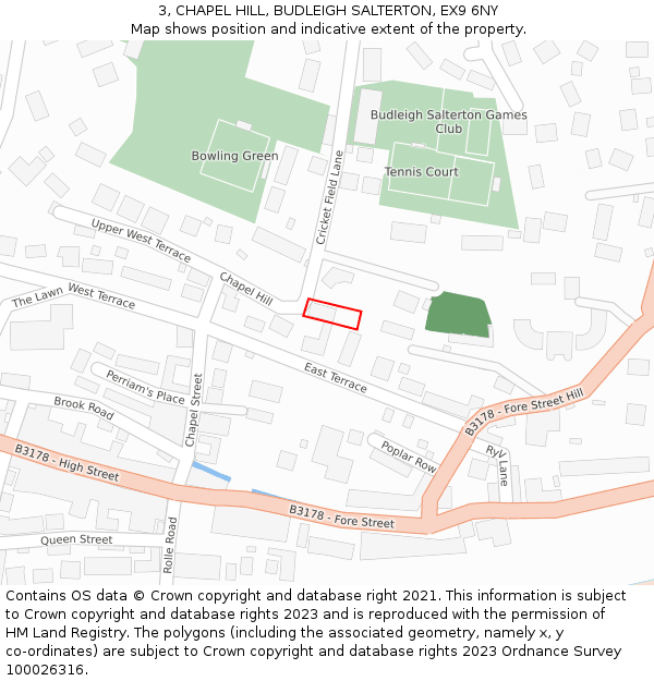 3, CHAPEL HILL, BUDLEIGH SALTERTON, EX9 6NY: Location map and indicative extent of plot