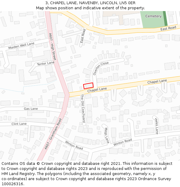 3, CHAPEL LANE, NAVENBY, LINCOLN, LN5 0ER: Location map and indicative extent of plot