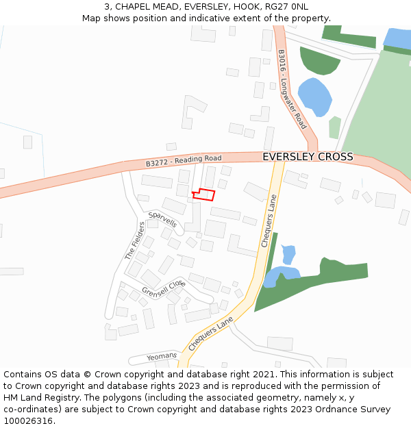 3, CHAPEL MEAD, EVERSLEY, HOOK, RG27 0NL: Location map and indicative extent of plot