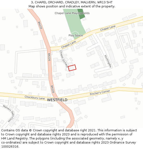 3, CHAPEL ORCHARD, CRADLEY, MALVERN, WR13 5HT: Location map and indicative extent of plot