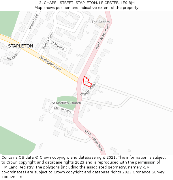 3, CHAPEL STREET, STAPLETON, LEICESTER, LE9 8JH: Location map and indicative extent of plot