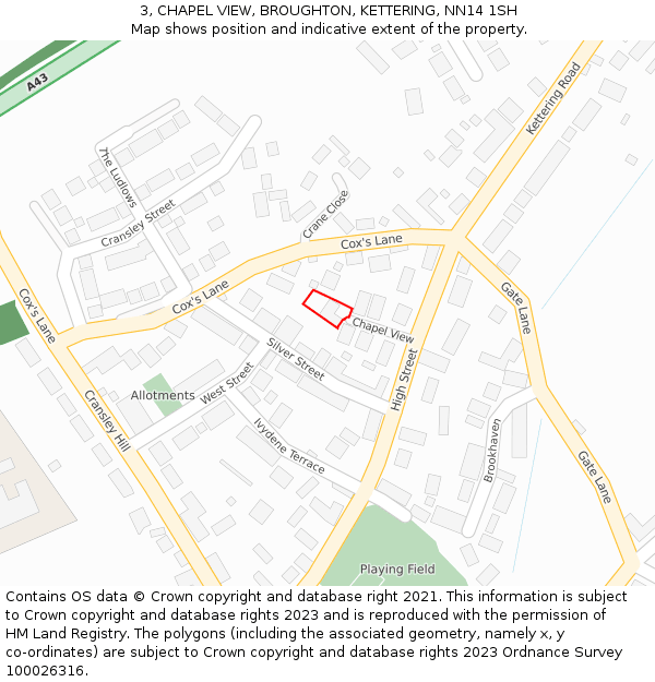 3, CHAPEL VIEW, BROUGHTON, KETTERING, NN14 1SH: Location map and indicative extent of plot