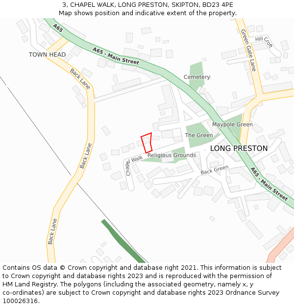 3, CHAPEL WALK, LONG PRESTON, SKIPTON, BD23 4PE: Location map and indicative extent of plot