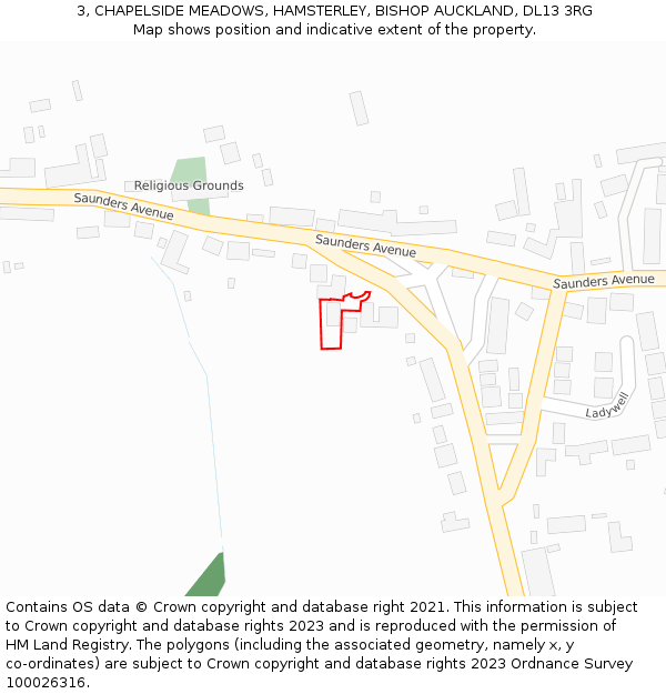 3, CHAPELSIDE MEADOWS, HAMSTERLEY, BISHOP AUCKLAND, DL13 3RG: Location map and indicative extent of plot