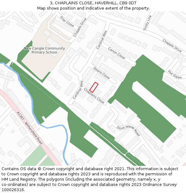 3, CHAPLAINS CLOSE, HAVERHILL, CB9 0DT: Location map and indicative extent of plot