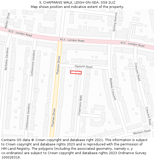 3, CHAPMANS WALK, LEIGH-ON-SEA, SS9 2UZ: Location map and indicative extent of plot