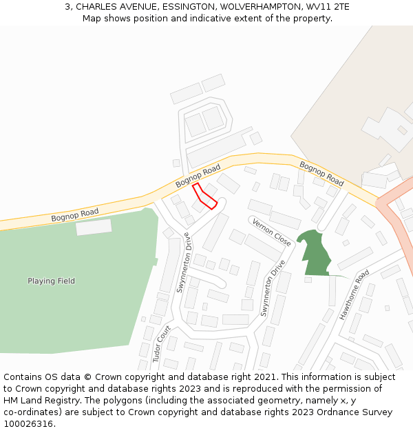 3, CHARLES AVENUE, ESSINGTON, WOLVERHAMPTON, WV11 2TE: Location map and indicative extent of plot