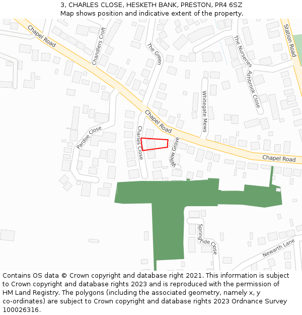 3, CHARLES CLOSE, HESKETH BANK, PRESTON, PR4 6SZ: Location map and indicative extent of plot