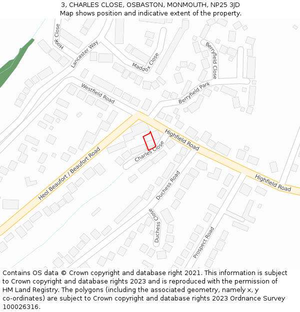 3, CHARLES CLOSE, OSBASTON, MONMOUTH, NP25 3JD: Location map and indicative extent of plot