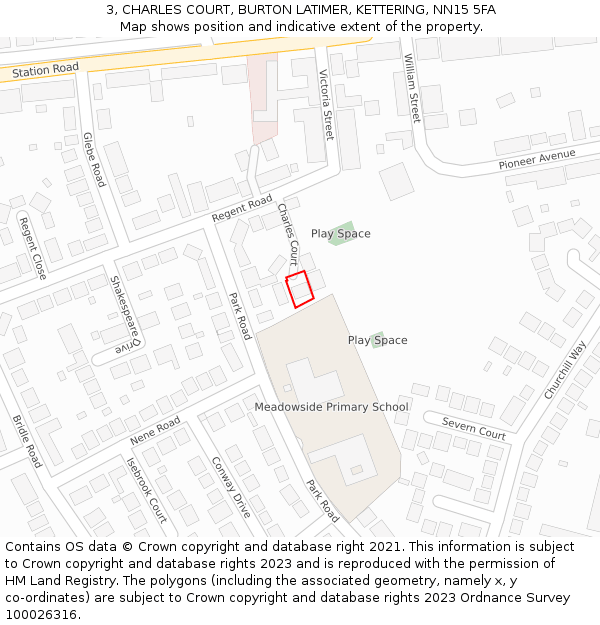 3, CHARLES COURT, BURTON LATIMER, KETTERING, NN15 5FA: Location map and indicative extent of plot