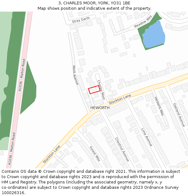 3, CHARLES MOOR, YORK, YO31 1BE: Location map and indicative extent of plot