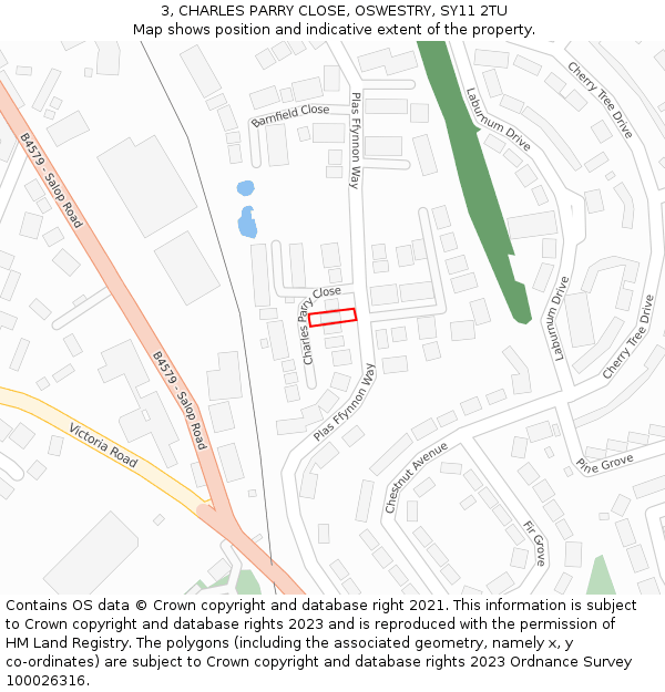 3, CHARLES PARRY CLOSE, OSWESTRY, SY11 2TU: Location map and indicative extent of plot