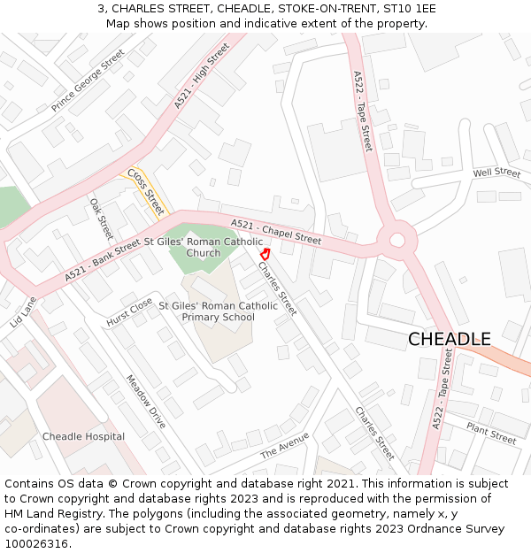 3, CHARLES STREET, CHEADLE, STOKE-ON-TRENT, ST10 1EE: Location map and indicative extent of plot