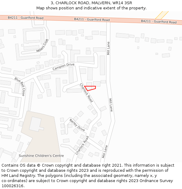 3, CHARLOCK ROAD, MALVERN, WR14 3SR: Location map and indicative extent of plot