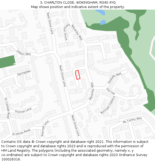 3, CHARLTON CLOSE, WOKINGHAM, RG40 4YQ: Location map and indicative extent of plot